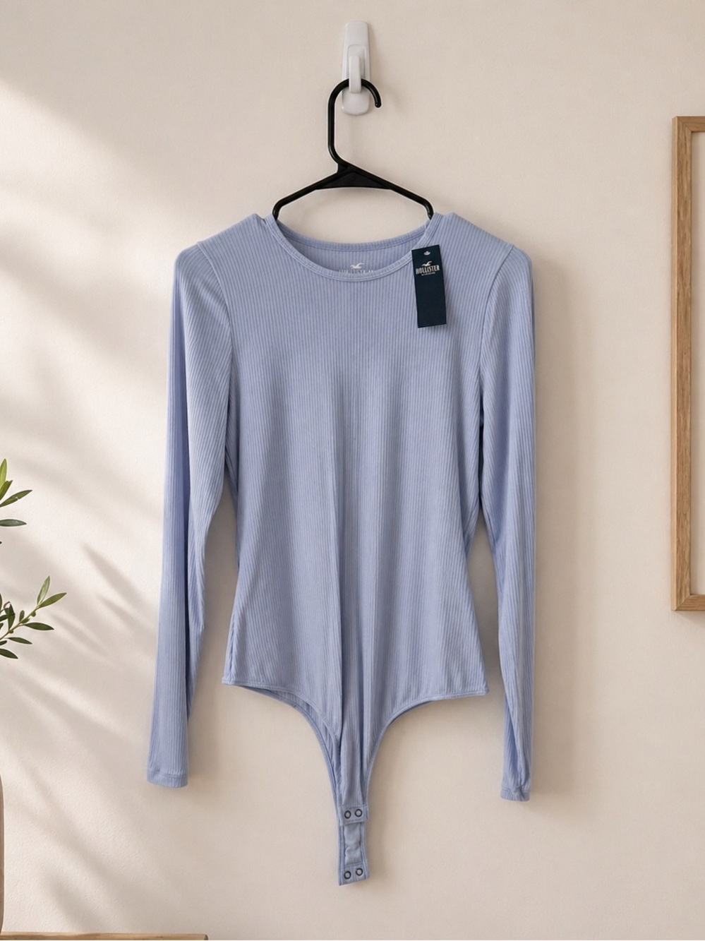 NWT Hollister Ribbed Long Sleeve Bodysuit Light Blue Size L
